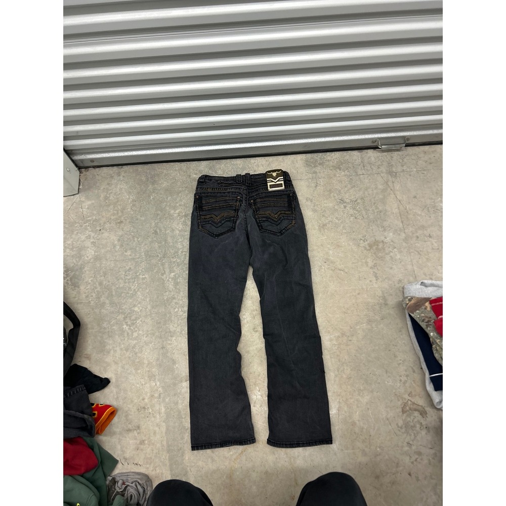 Platini Jeans Mens 33x32 Black Denim Straight Leg Heavy Stitch Embroidered Y2K